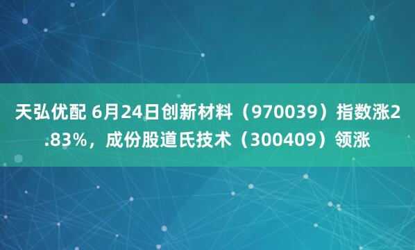 天弘优配 6月24日创新材料（970039）指数涨2.83%，成份股道氏技术（300409）领涨